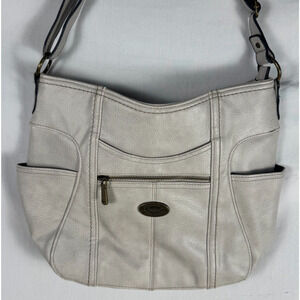 B.O.C. Ivory Faux Leather Pebbled Crossbody Handbag Brass Hardware Adjustable